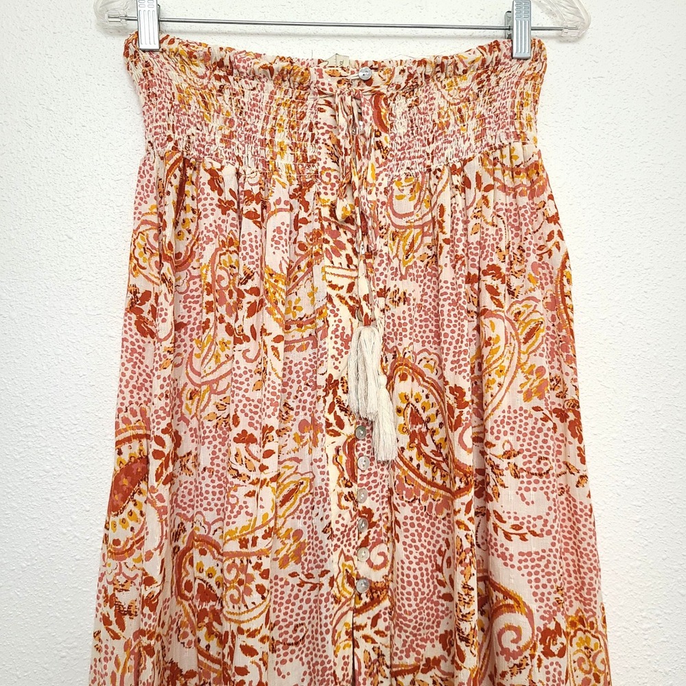 Cynthia Rowley XL Orange Cream Rayon Flowy Elastic Waist Maxi Skirt Boho Resort - Picture 2 of 11